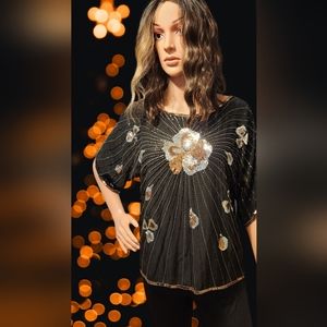 Sequin blouse Black Silk Sz. S